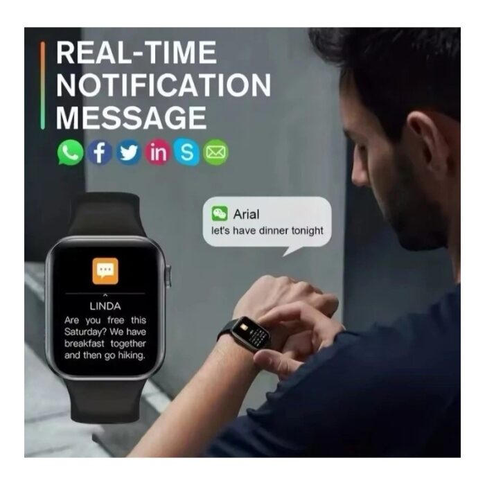 ⁦ساعة ذكية شاشة ملونة تعمل باللمس الكامل 1.73 إنش لاجراء المكالمات ومراقبة ضغط الدم والاكسجين واللياقة البدنية - حزام سيليكون لون أسود - ماركة Laxasfit⁩ - الصورة ⁦3⁩