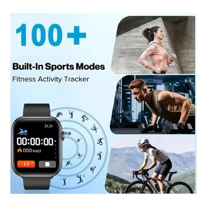 ⁦ساعة ذكية شاشة ملونة تعمل باللمس الكامل 1.73 إنش لاجراء المكالمات ومراقبة ضغط الدم والاكسجين واللياقة البدنية - حزام سيليكون لون أسود - ماركة Laxasfit⁩ - الصورة ⁦5⁩