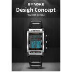 ساعة الكترونية رياضية ذات شاشة مستطيلة كبيرة - إضاءة LED - مقاومة لرذاذ الماء وضد الصدمات - حزام سيليكون - لون أسود - ماركة Synoke