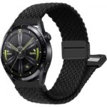 حزام ساعة هواوي GT4 - مصنوع من النايلون الناعم عالي الجودة وقابل للتمدد - لون أسود - مقاس 22mm