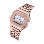 ⁦ساعة رقمية للصبايا - إضاءة LED حزام من الستانلس ستيل الأنيق - موديل F91W - لون زهري⁩ - الصورة ⁦2⁩