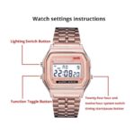 ⁦ساعة رقمية للصبايا - إضاءة LED حزام من الستانلس ستيل الأنيق - موديل F91W - لون زهري⁩ - الصورة ⁦5⁩