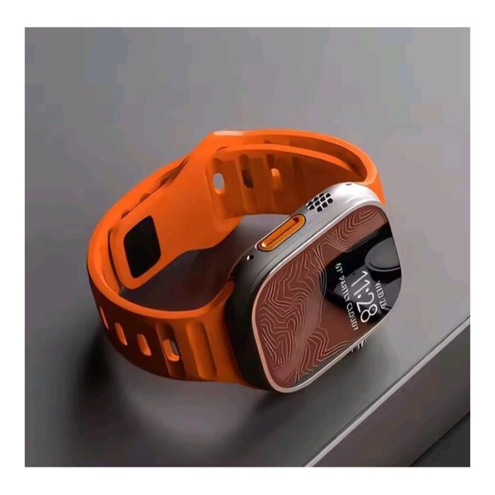 ⁦حزام ساعة ابل سيليكون - متوافق مع سلسة ساعات ابل بمقاسات: 42- 44 45- 49 mm - لون برتقالي⁩ - الصورة ⁦2⁩