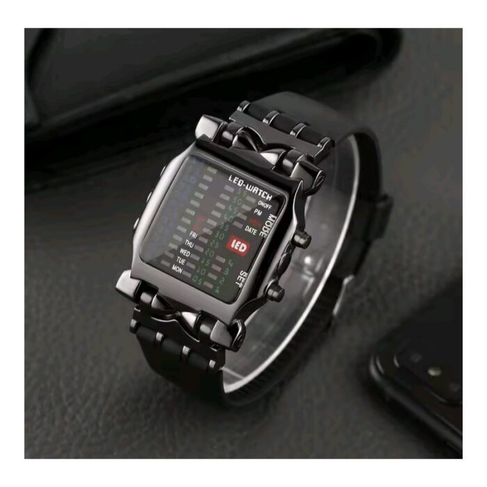 ⁦ساعة يد ماتريكس رجالية دقيقة لرواد الفضاء - تظهر اليوم والاسبوع والشهر ، بإضاءة LED، تعمل بنظام ثنائي، مناسبة للاستخدام اليومي - لون أسود⁩ - الصورة ⁦5⁩