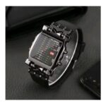ساعة يد ماتريكس رجالية دقيقة لرواد الفضاء - تظهر اليوم والاسبوع والشهر ، بإضاءة LED، تعمل بنظام ثنائي، مناسبة للاستخدام اليومي - لون أسود مع فضي