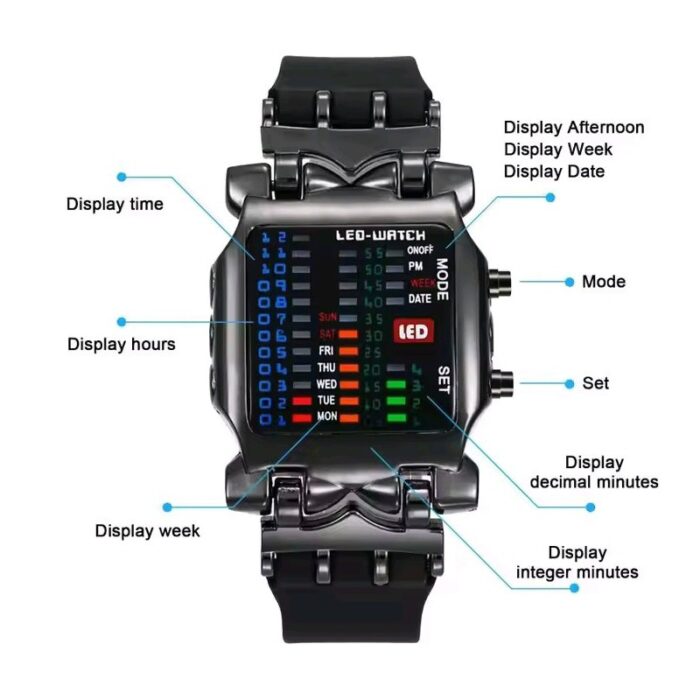 ⁦ساعة يد ماتريكس رجالية دقيقة لرواد الفضاء - تظهر اليوم والاسبوع والشهر ، بإضاءة LED، تعمل بنظام ثنائي، مناسبة للاستخدام اليومي - لون أسود مع فضي⁩ - الصورة ⁦4⁩