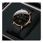 ⁦ساعة للرجال ذات حزام معدني شبكي - ماركة Geneva - لون أسود⁩ - الصورة ⁦3⁩