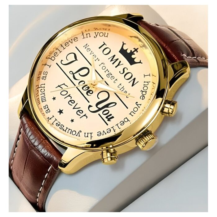 103383943_685ec08614ae2 ساعة يد كوارتز للرجال - حزام جلد لون بني- مع عبارة I love you my son forever - مثالية كهدية من الأم لابنها - الصورة 1
