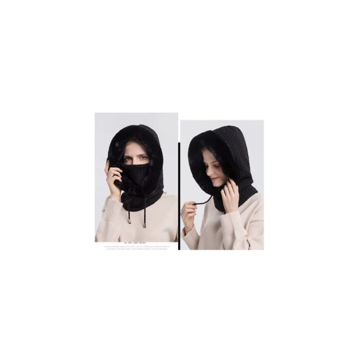 ⁦طنطور شتوي للنساء - من الصوف الناعم مع قناع ورباط قابل للتعديل- لون أسود⁩ - الصورة ⁦2⁩