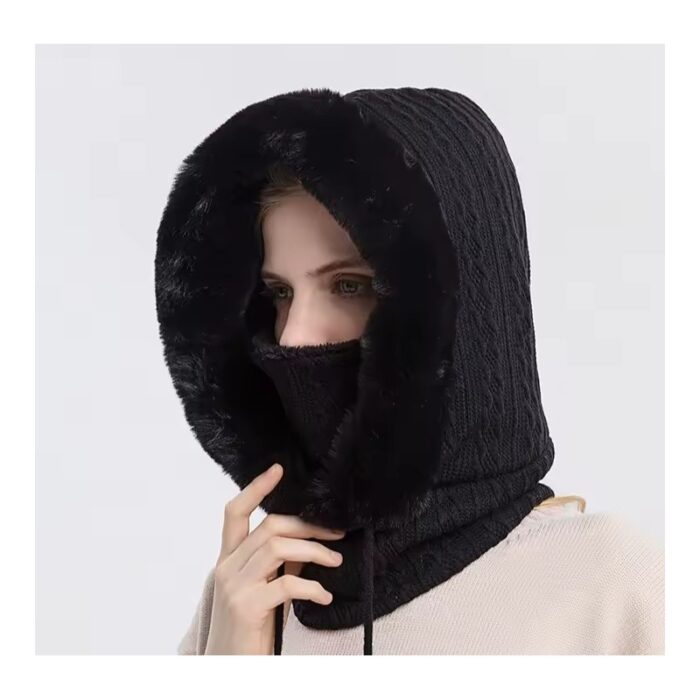 ⁦طنطور شتوي للنساء - من الصوف الناعم مع قناع ورباط قابل للتعديل- لون أسود⁩ - الصورة ⁦3⁩