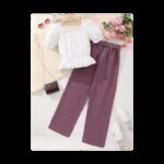 طقم بناتي بلوزة وبنطلون قماش