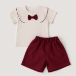 طقم قطعتين للأطفال لون خمري وأبيض