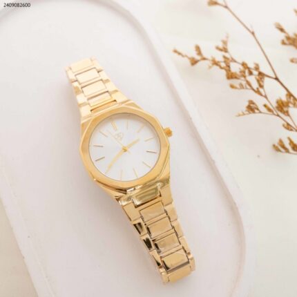 ساعة نسائية دائرية (اللون: ذهبي)