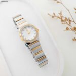 ساعة نسائية دائرية مع زركون - Fj (اللون: ذهبي وفضي)