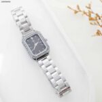 ساعة ستاتي مستطيلة مع زركون (اللون: فضي)