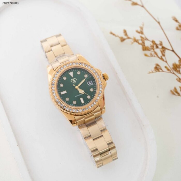 103384311_685ec3e464ad8 ساعة نسائية دائرية مع زركون وحزام معدني (اللون: ذهبي) - الصورة 1