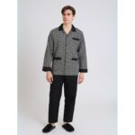 بجامة ستان بأكمام طويلة (قميص وبنطلون) للرجال لون أسود وسكني