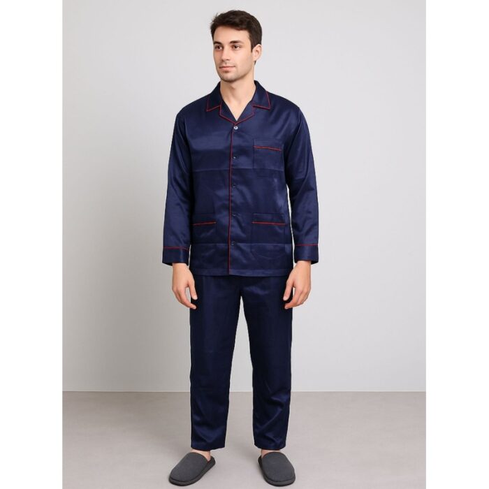 103384402_685ec4d3cf3ed بجامة ستان بأكمام طويلة (قميص وبنطلون) للرجال لون كحلي - الصورة 1