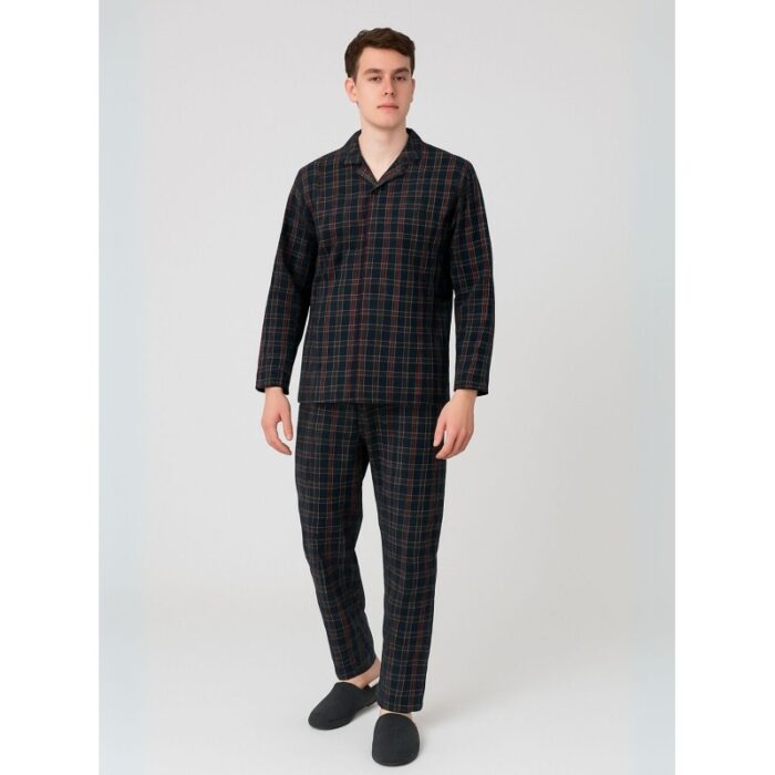 103384403_685ec4d60ddc7 بجامة ستان بأكمام طويلة (قميص وبنطلون) للرجال مخطط لون أسود - الصورة 1