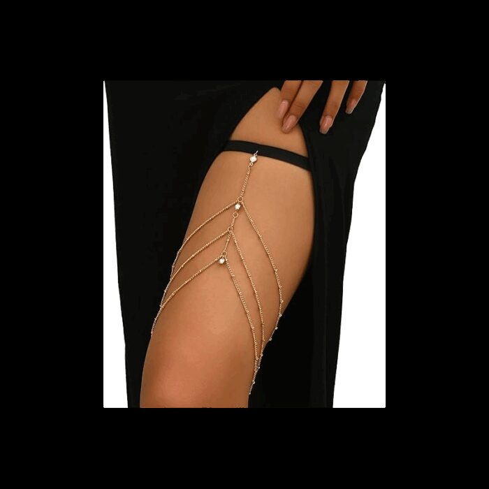 ⁦اكسسوار للفخد بتصميم خلخال للنساء لون فضي⁩ - الصورة ⁦2⁩