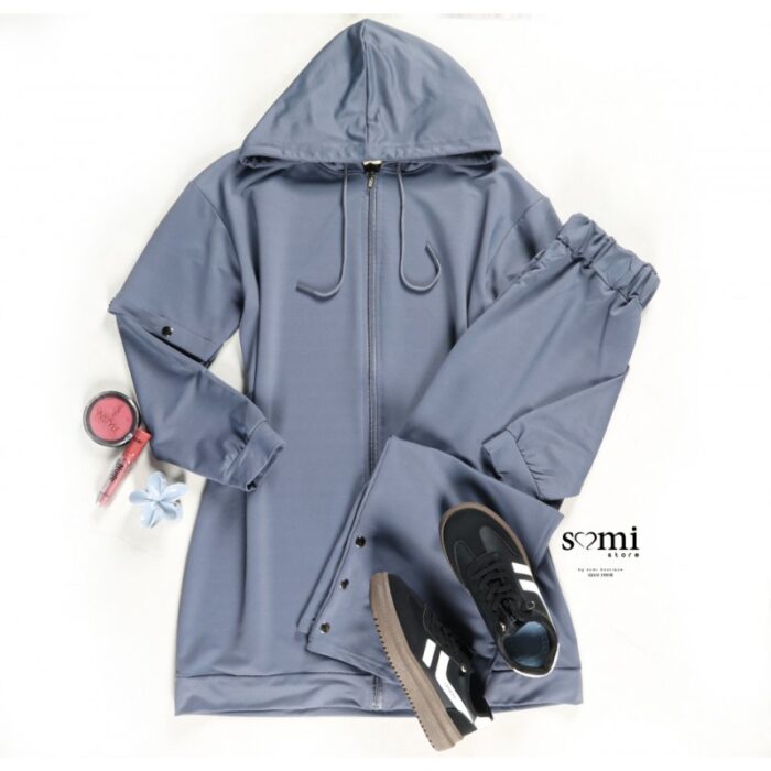 103384564_685ec7109cc7b طقم صيفي للصبايا جاكيت وبنطلون لون بترولي - الصورة 1