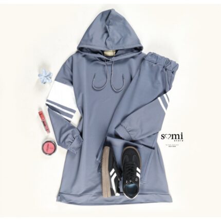 طقم صيفي للصبايا جاكيت وبنطلون لون بترولي