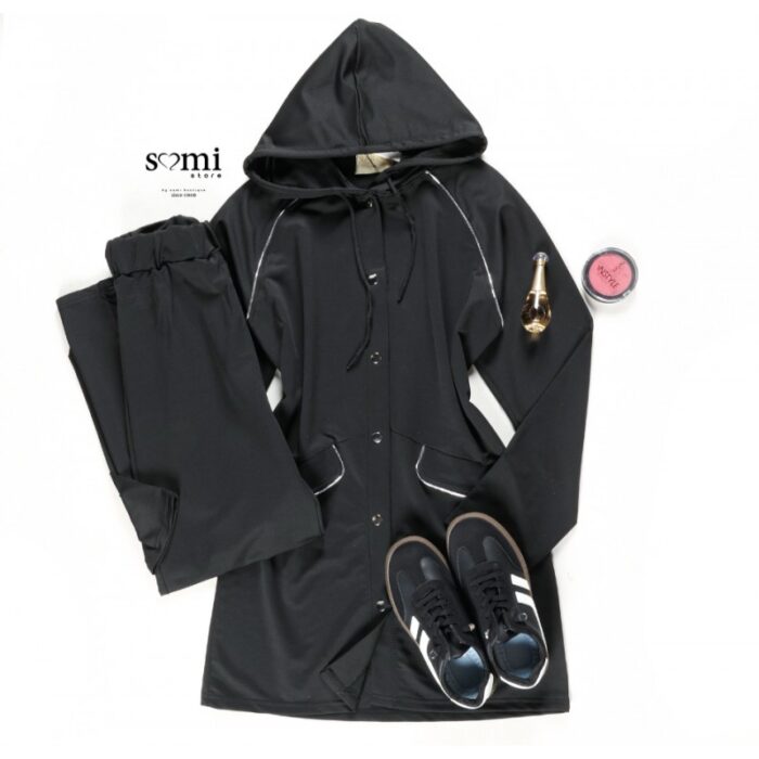 103384575_685ec72b9ad2a طقم صيفي للصبايا جاكيت وبنطلون لون أسود - الصورة 1