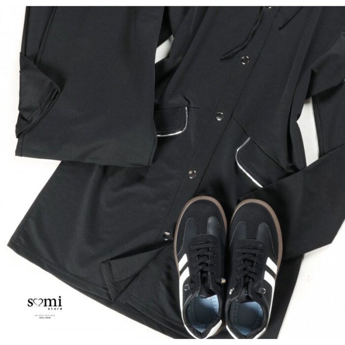 ⁦طقم صيفي للصبايا جاكيت وبنطلون لون أسود⁩ - الصورة ⁦3⁩