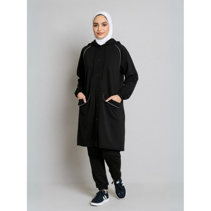 ⁦طقم صيفي للصبايا جاكيت وبنطلون لون أسود⁩ - الصورة ⁦4⁩