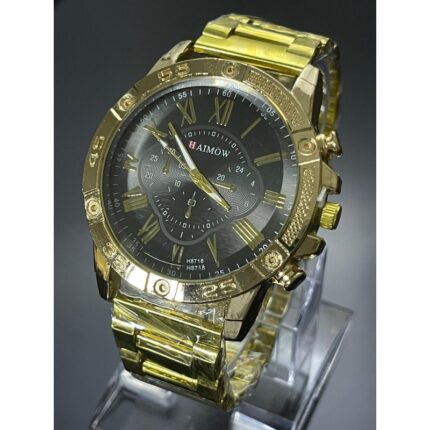ساعة معدنية للرجال لون ذهبي أرضية سوداء ماركة Haimow