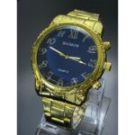 ساعة معدنية للرجال لون ذهبي أرضية زرقاء ماركة Haimow