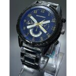ساعة معدنية للرجال لون أسود أرضية زرقاء ماركة awin sport