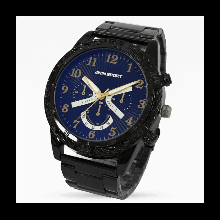 ⁦ساعة معدنية للرجال لون أسود أرضية زرقاء ماركة awin sport⁩ - الصورة ⁦2⁩