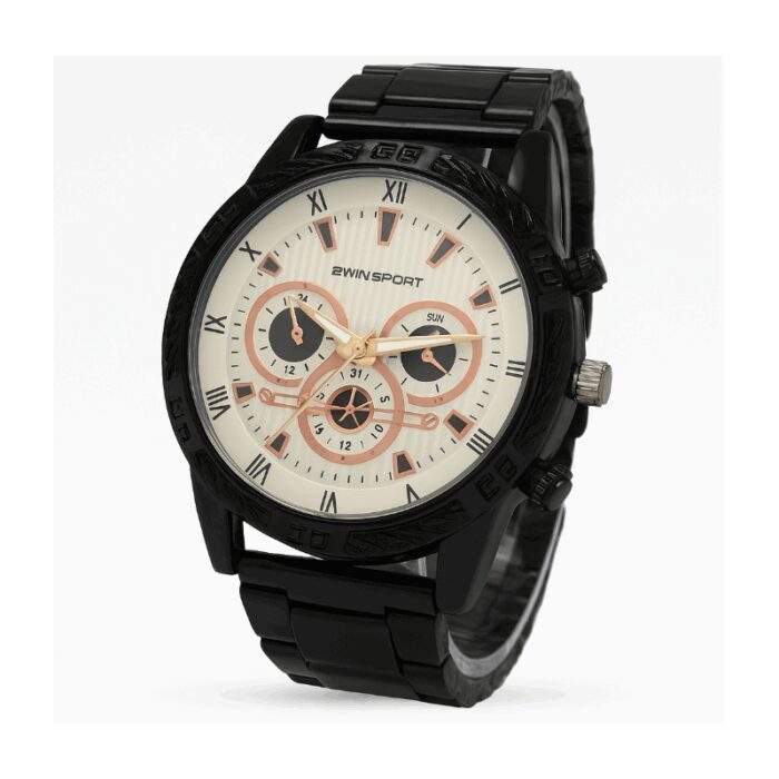 ⁦ساعة معدنية للرجال لون أسود أرضية بيضاء ماركة awin sport⁩ - الصورة ⁦2⁩