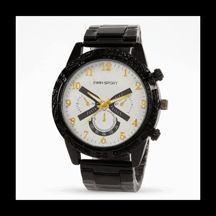 ⁦ساعة معدنية للرجال لون أسود أرضية بيضاء ماركة awin sport⁩ - الصورة ⁦2⁩