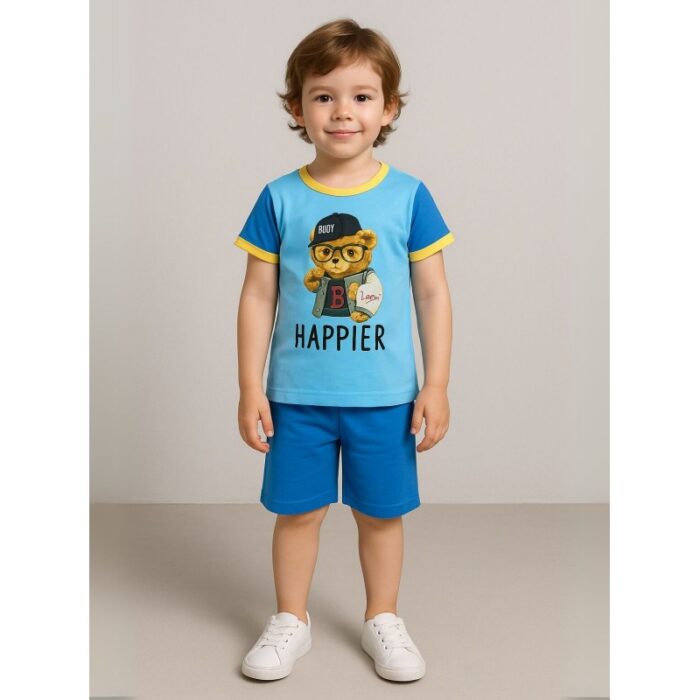 103384904_685ecadf353fc طقم تيشيرت وشورت للأطفال لون أزرق وتركواز - الصورة 1