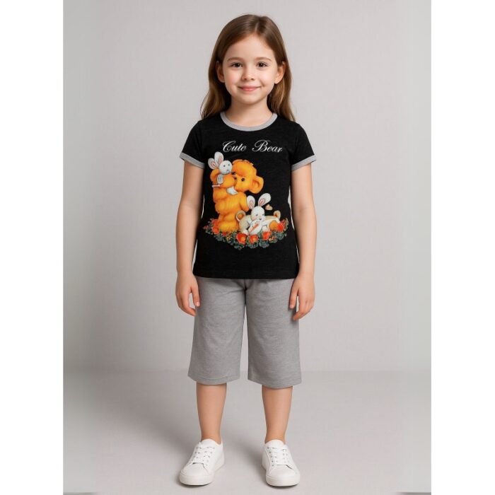 103384908_685ecae292739 طقم تيشيرت وشورت للأطفال لون أسود وسكني - الصورة 1