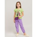 طقم بنطلون وتيشيرت للأطفال لون أصفر وبنفسجي