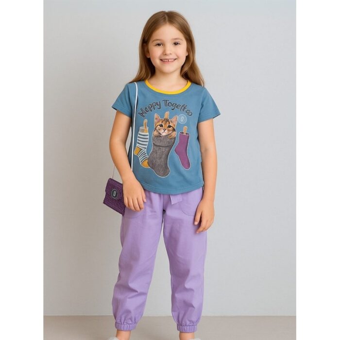 103384933_685ecb525be75 طقم بنطلون وتيشيرت للأطفال لون بيج وبنفسجي - الصورة 1