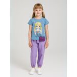طقم بنطلون وتيشيرت للأطفال لون أزرق و بنفسجي