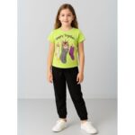 طقم بنطلون وتيشيرت للأطفال لون أصفر وأسود