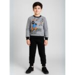 طقم بنطلون وبلوزة للأطفال لون سكني وأسود