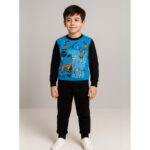 طقم بنطلون وبلوزة للأطفال لون أزرق وأسود