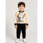 طقم بنطلون وبلوزة للأطفال لون بيج وأسود