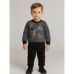 طقم بنطلون وبلوزة للأطفال لون رمادي وأسود