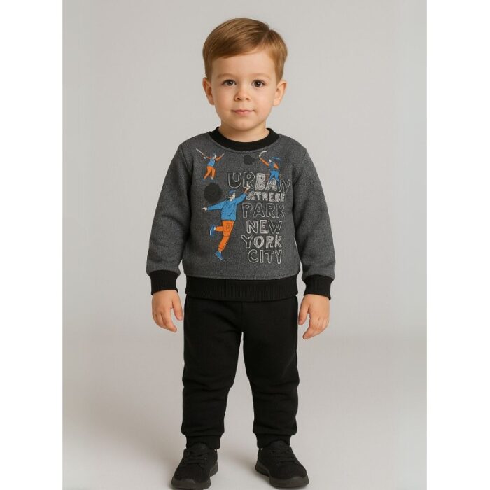 103384945_685ecb6a9c248 طقم بنطلون وبلوزة للأطفال لون رمادي وأسود - الصورة 1