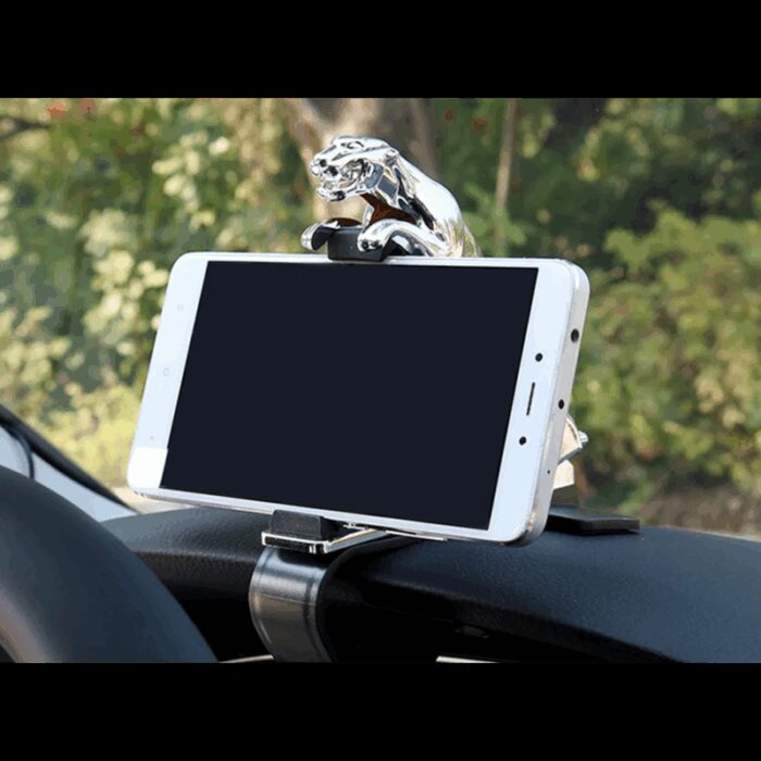 ⁦حامل موبايل ثابت للسيارة بتصميم جاكور لون فضي- silver tiger phone holder⁩ - الصورة ⁦2⁩