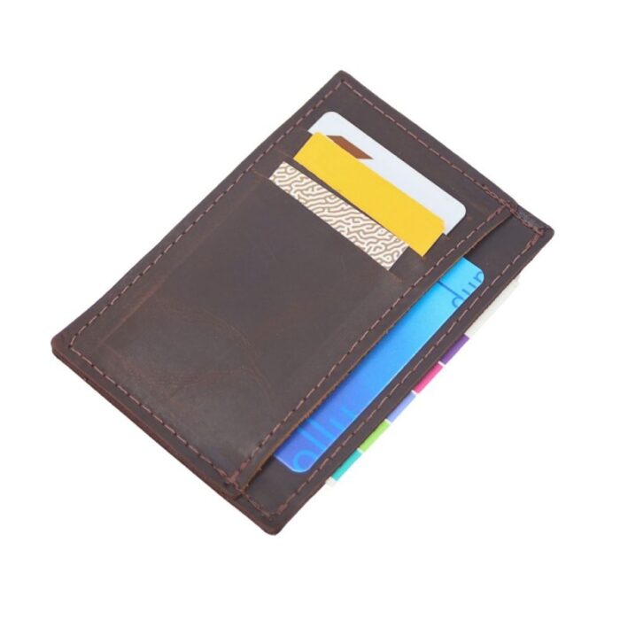 ⁦محفظة جلد رجالية لون بني محروق 8.5 *12.5 سم⁩ - الصورة ⁦2⁩