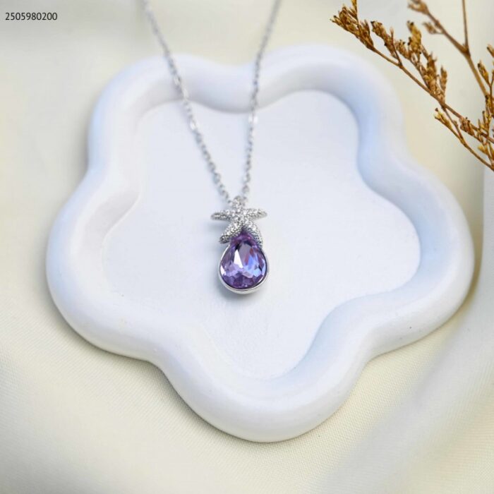 103385070_685eccc3d490f سلسال بتصميم دمعة بنفسجي لون فضي - الصورة 1