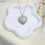 سلسال بتصميم قلب زركون أبيض لون فضي